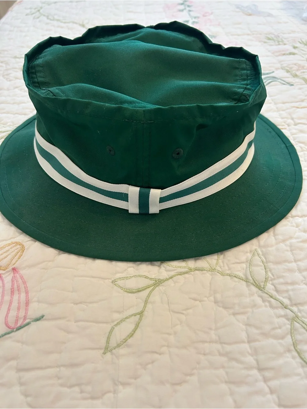 American Needle Masters Green Bucket Hat with Yellow Logo and White Stripes